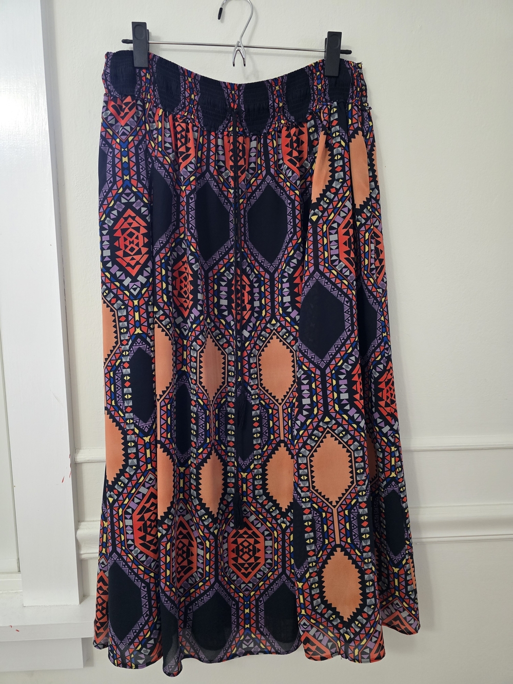 Anthropologie Maeve Boho Geometric Maxi Skirt - Black & Coral